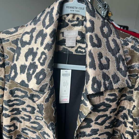 NWT CHICO'S Women’s Topper Shantung Hi Low Leopard Jacket 0 - Picture 5 of 11